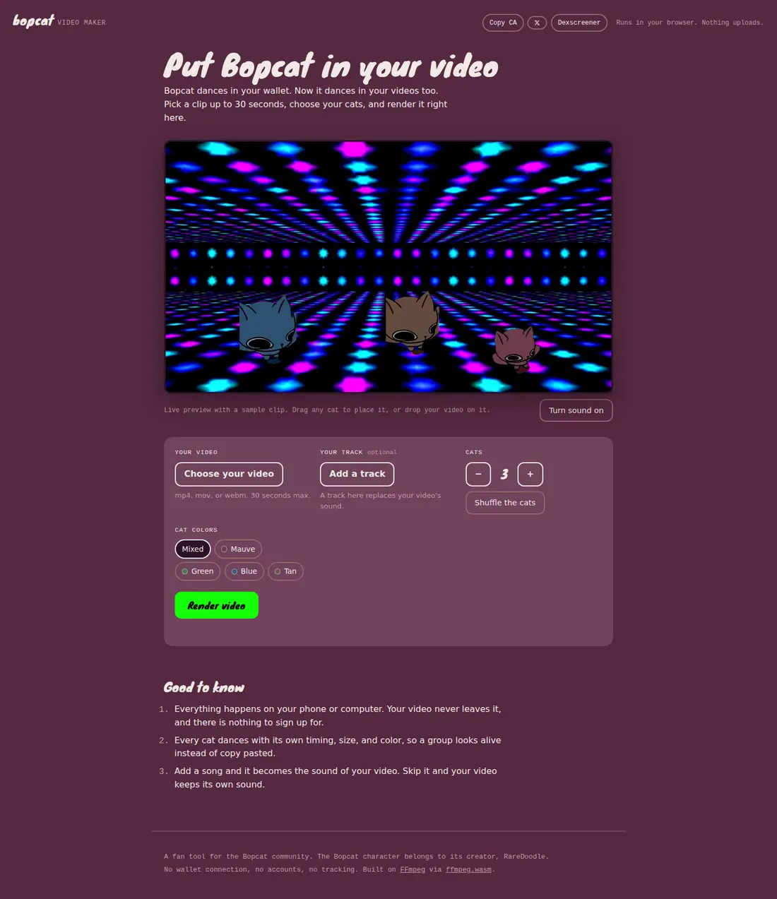 The Bopcat website, full page